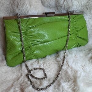 Bijoux Terner Vintage Lime Green Clutch Bag with Detachable Chain Strap